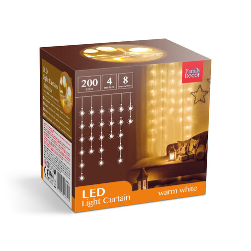 58901A • Sveteľný záves  - 200 ks LED - teplá biela - sieťové - IP44 - 4,2 m - 8 programov