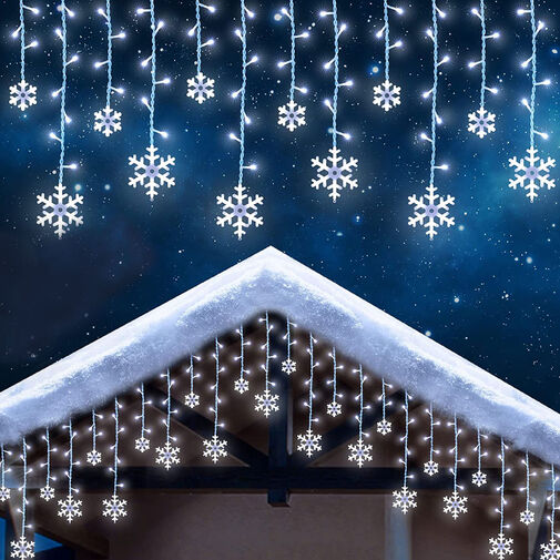 58916 • LED svetelný záves - snehová vločka - 3 x 0,75 m - 224 studených bielych LED - IP44