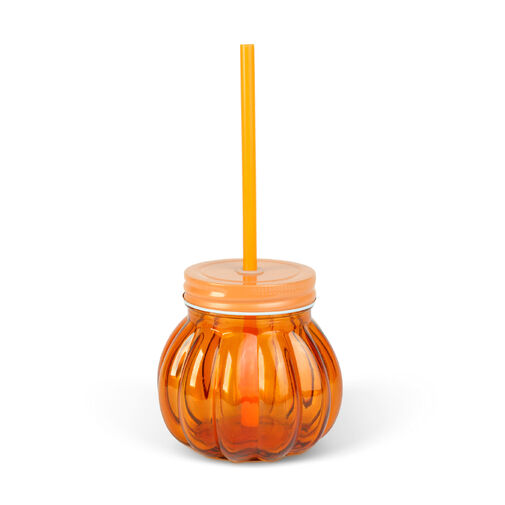 59054 • Sklenený pohár – 3D tekvica – s viečkom a slamkou – 350 ml
