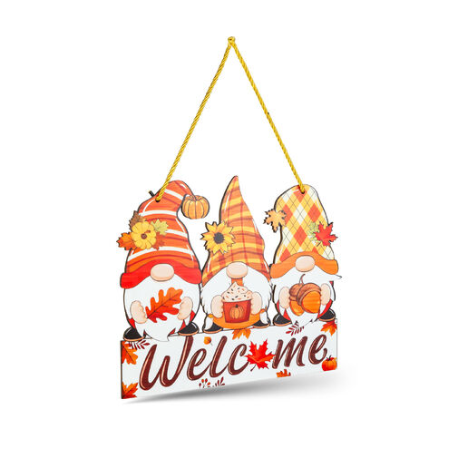 59062 • Jesenná dekorácia - závesná ozdoba na dvere so škriatkami - MDF - „Welcome” - 32 x 26 cm