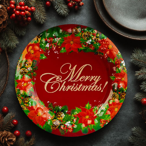 59718A • Vianočný tanier – plastový – „Merry Christmas” – 37,5 cm