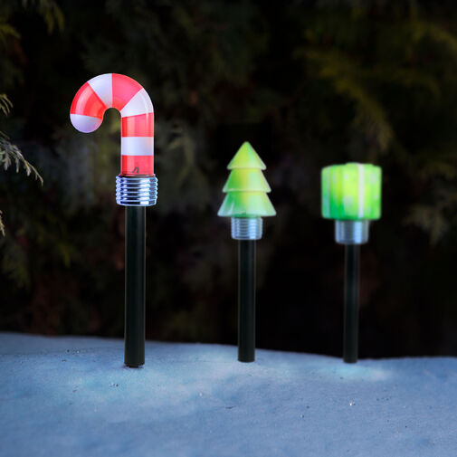 59761 • Vianočná solárna lampa – LED – darček, vianočný stromček, cukrová palica – 37 x 7 x 7 cm