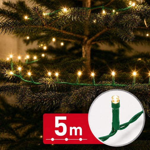 59766W • Svetelná reťaz – 5 m – teplá biela – 100 LED – 100–240 V – 6 W – zelený kábel