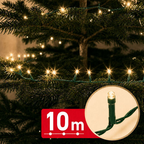 59767W • Svetelná reťaz – 10 m – teplá biela – 200 LED – 100–240 V – 6 W – zelený kábel
