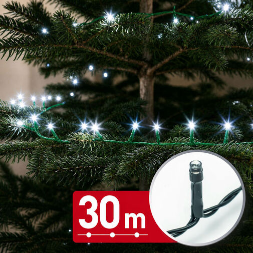 59769C • Svetelná reťaz – 30 m – studená biela – 600 LED – 220–240 V – 6 W – zelený kábel
