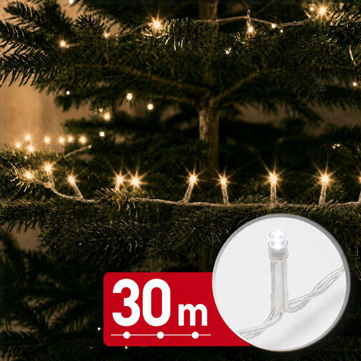 59769WT • Svetelná reťaz – 30 m – teplá biela – 600 LED – 220–240 V – 6 W – priehľadný kábel