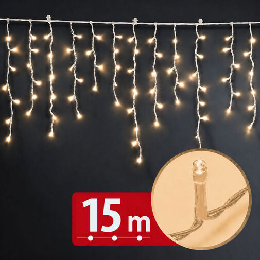 59770W • Svetelný záves – 15 m – teplá biela – 600 LED – 100–240 V – 6 W – priehľadný kábel