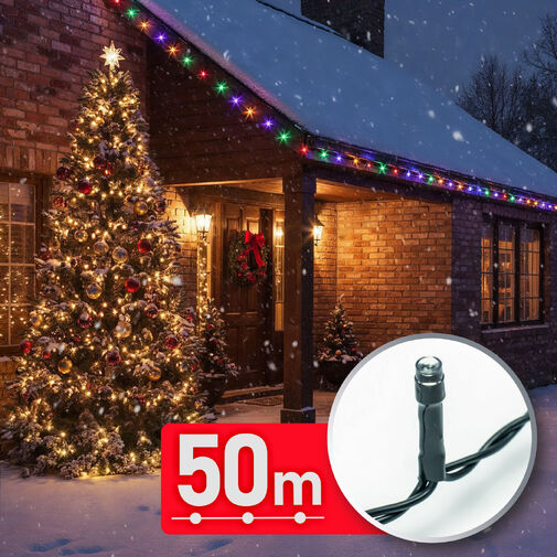59771 • Svetelná reťaz - 50 m - farebná - 1000 LED - 220-240V - 9W - zelený kábel