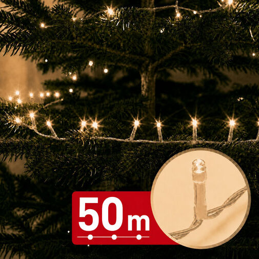 59771W • Svetelná reťaz – 50 m – teplá biela – 1000 LED – 220–240 V – 9 W – priehľadný kábel