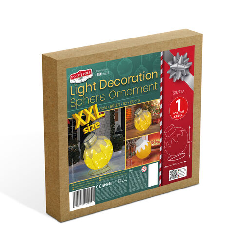 59772A • Svetelná dekorácia – guľová ozdoba – 60 LED – 60 x 83 cm – zlatá – 100–200 V AC