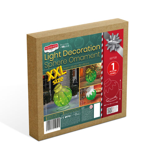 59772B • Svetelná dekorácia – guľová ozdoba – 60 LED – 60 x 83 cm – zelená – 100–200 V AC