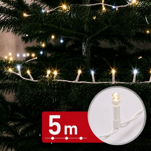59773 • Svetelná reťaz - 5 m - 200 teplá biela & 50 studená biela LED - 100-240V - 6W - biely kábel