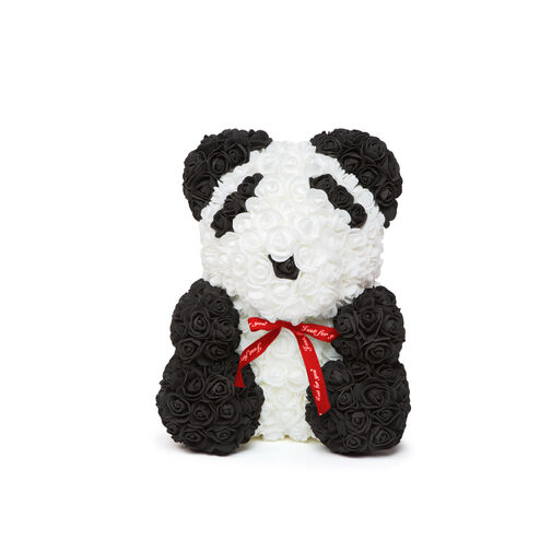 A0220-PA • Panda z ruží - s červenou mašľou - 25 cm