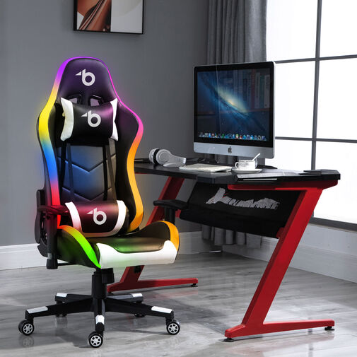 BMD1112 • RGB LED gamer stolička s vankúšom, opierkou - 85 x 57 cm / 54 x 52 cm