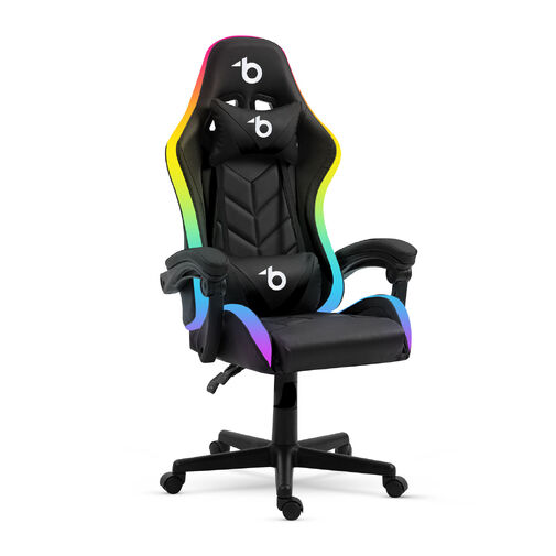 BMD1115BK • RGB LED gamer stolička s vankúšom, opierkou  - čierna