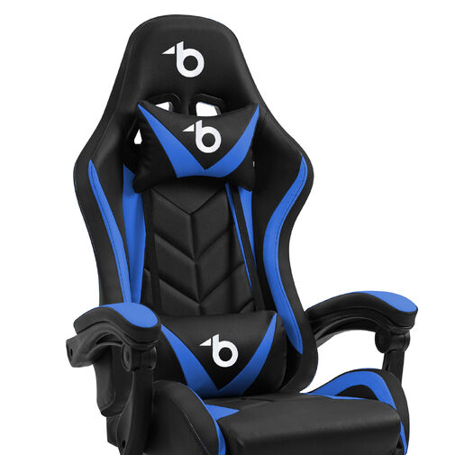 BMD1115BL • RGB LED gamer stolička s vankúšom, opierkou  - čierna / modrá