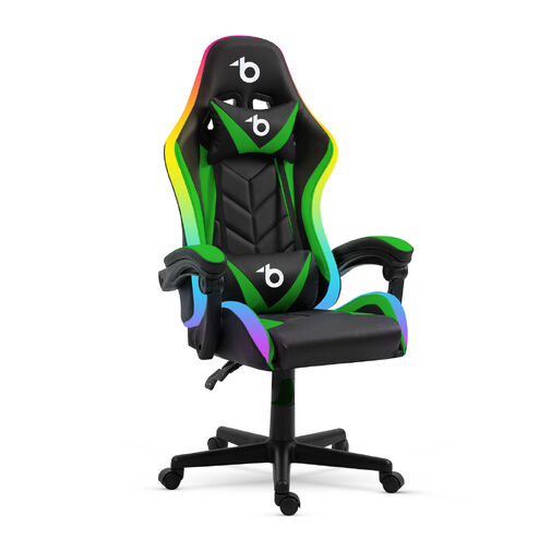 BMD1115GR • RGB LED gamer stolička s vankúšom, opierkou  - čierna / zelená