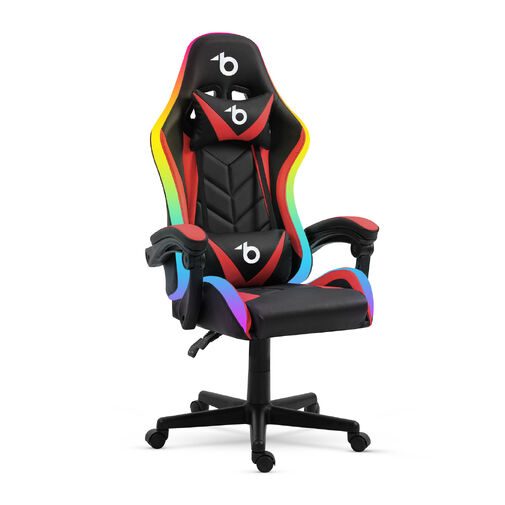 BMD1115RD • RGB LED gamer stolička s vankúšom, opierkou - čierna / červená