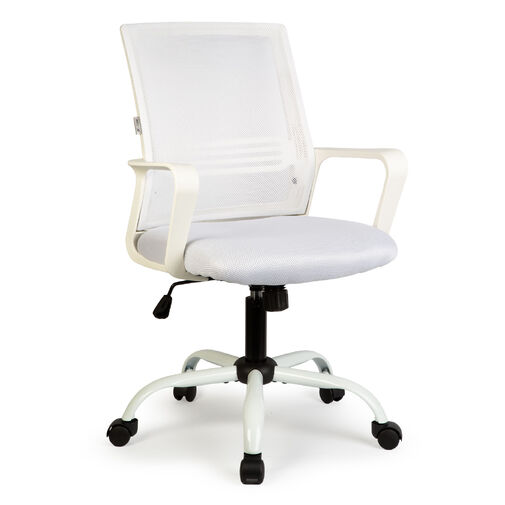 BMD1119A • Kancelárska otočná stolička – s pevnými opierkami – biela – 70 x 51 / 52 x 50 cm