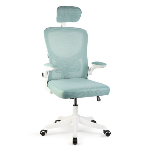 BMD1121 • Kancelárska otočná stolička – s opierkami – biela/modrá – 58 x 48 / 50 x 50 cm