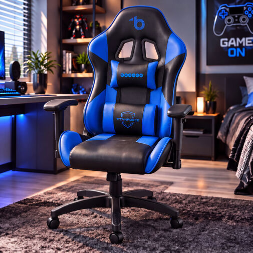 BMD1126BL • Herná stolička - s opierkou hlavy a bedrovou opierkou - modrá - 72 x 52 cm / 50 x 44 cm