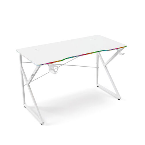 BMD1127WH • Herný stôl - 120 x 60 x 75 cm - RGB LED, USB, držiak na pohár, držiak na slúchadlá, 15 mm MDF-biely