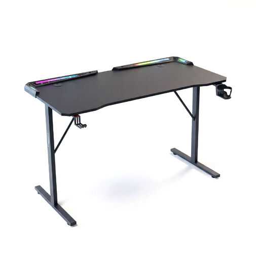 BMD1128BK • Herný stôl - 120 x 60 x 75 cm - RGB LED, USB, držiak na pohár, držiak na slúchadlá, karbónový-čierny
