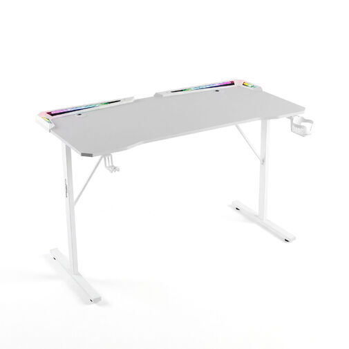 BMD1128WH • Herný stôl - 120 x 60 x 75 cm - RGB LED, USB, držiak na pohár, držiak na slúchadlá, karbónový-biely