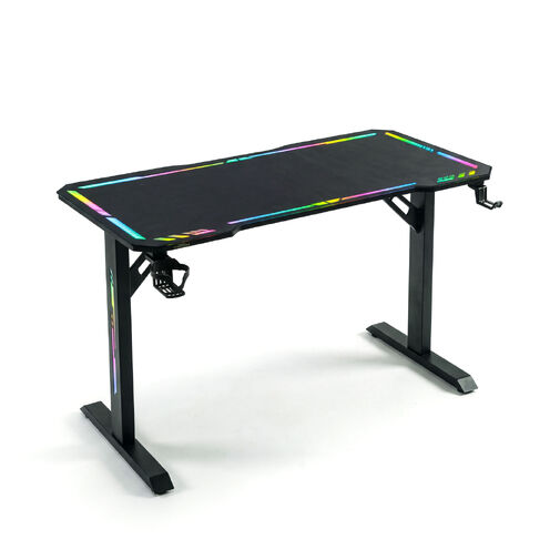 BMD1129BK • SK: Herný stôl - 120 x 60 x 75 cm - RGB LED, USB, držiak na nápoj, držiak na slúchadlá, 5 mm sklo