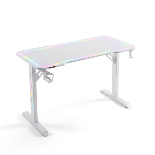 BMD1129WH • SK: Herný stôl - 120 x 60 x 75 cm - RGB LED, USB, držiak na nápoj, držiak na slúchadlá, 5 mm sklo