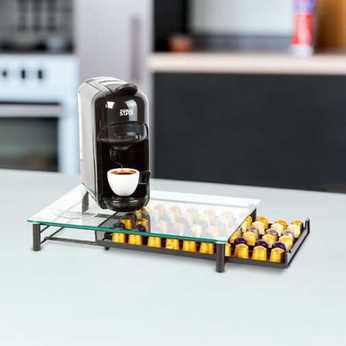 BW0999 • Kovový stojan na kávové kapsule – na 60 kapsúl Nespresso – 410 x 260 x 60 mm – matná čierna