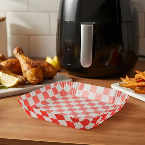 BW1030A • Papier na pečenie do Air fryer - pre varenie bez oleja - károvaný, štvorec - 20 cm - 50 ks / balenie