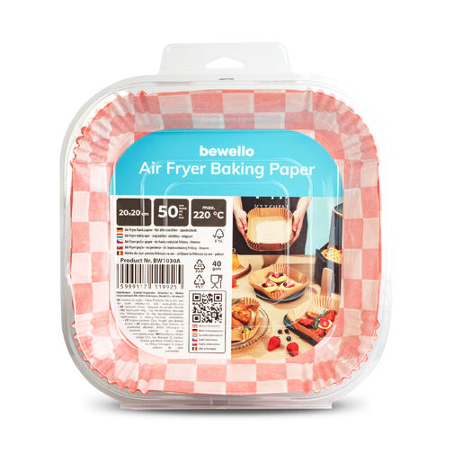 BW1030A • Papier na pečenie do Air fryer - pre varenie bez oleja - károvaný, štvorec - 20 cm - 50 ks / balenie
