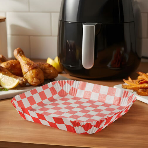 BW1030B • Papier na pečenie do Air fryer - pre varenie bez oleja - károvaný, štvorec - 23 cm - 50 ks / balenie