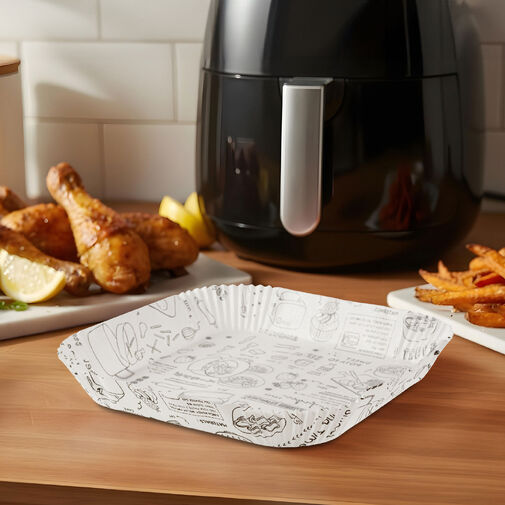 BW1031A • Papier na pečenie do Air fryer - pre varenie bez oleja - vzorovaný, štvorec - 20 cm - 50 ks / baleni