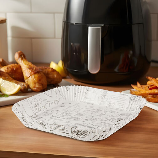 BW1031B • Papier na pečenie do Air fryer - pre varenie bez oleja - vzorovaný, štvorec - 23 cm - 50 ks / baleni