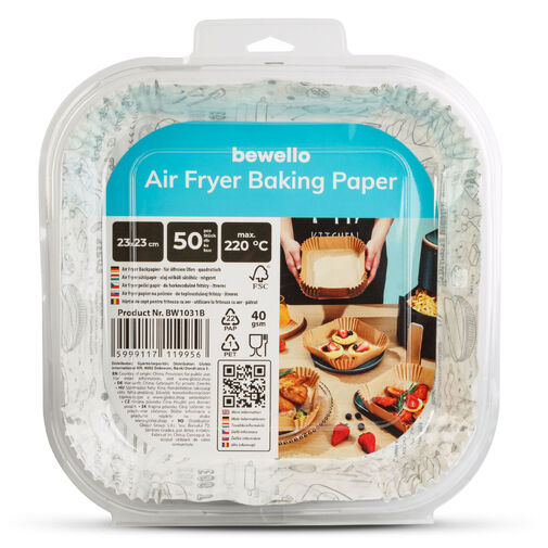 BW1031B • Papier na pečenie do Air fryer - pre varenie bez oleja - vzorovaný, štvorec - 23 cm - 50 ks / baleni