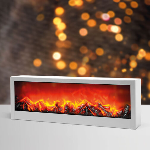BW2015WH • Krb s LED plameňom - biela - na batérie / USB -  60 x 10 x 20 cm