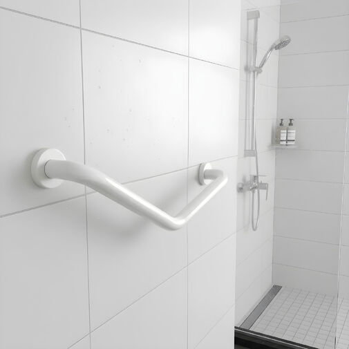 BW3035B • Kúpeľňové madlo – ohnuté v 45° uhle – nehrdzavejúca oceľ – biele – 25 + 25 cm