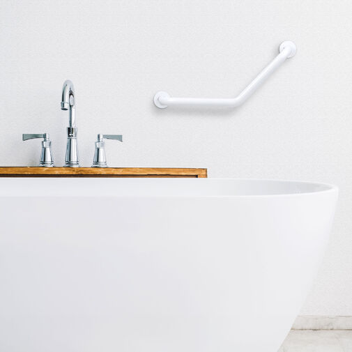 BW3035B • Kúpeľňové madlo – ohnuté v 45° uhle – nehrdzavejúca oceľ – biele – 25 + 25 cm