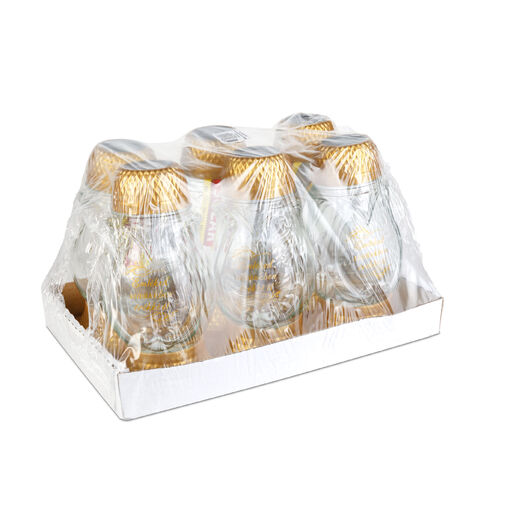 TW1023 • Solárny sklenený lampáš s plastovým uzáverom - 21 x 10 cm - zlatý - teplá biela LED - s nápisom