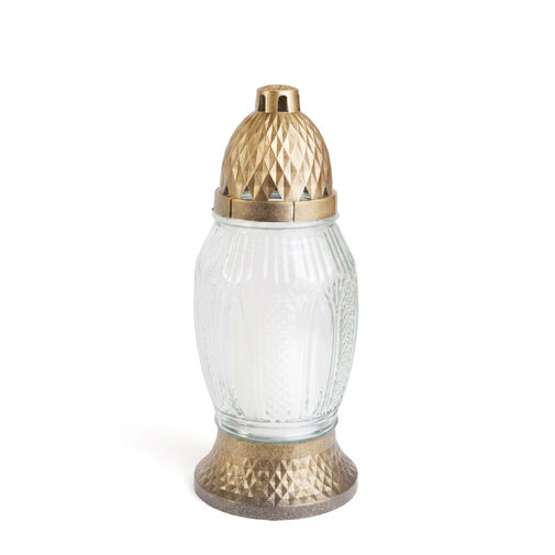 TW1027 • Sklenený kahanec s plastovým viečkom – 25 x 10 cm – farba viečka a podstavca: zlatá