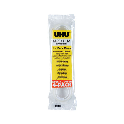 U44045 • UHU priehľadná lepiaca páska - 10 m x 15 mm - 4 ks / balenie